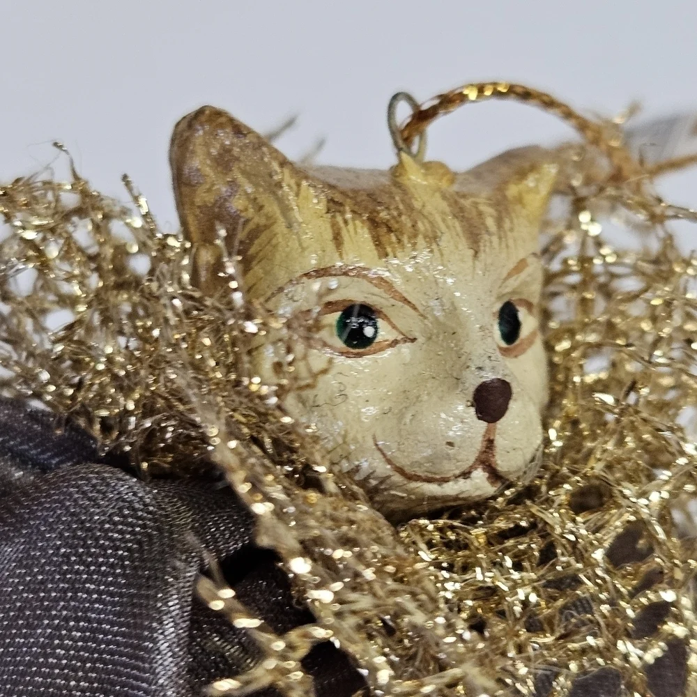 NEW VINTAGE Katherine's Collection Cat Bell Silver Bag Ornament Wayne Kleski